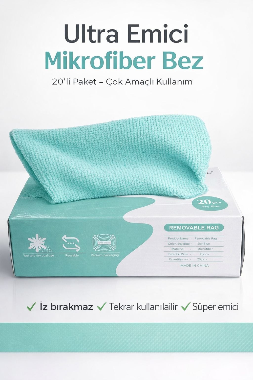 Arow 20 Li Mikrofiber Bez 20 X 20 Cm Su Yeşili