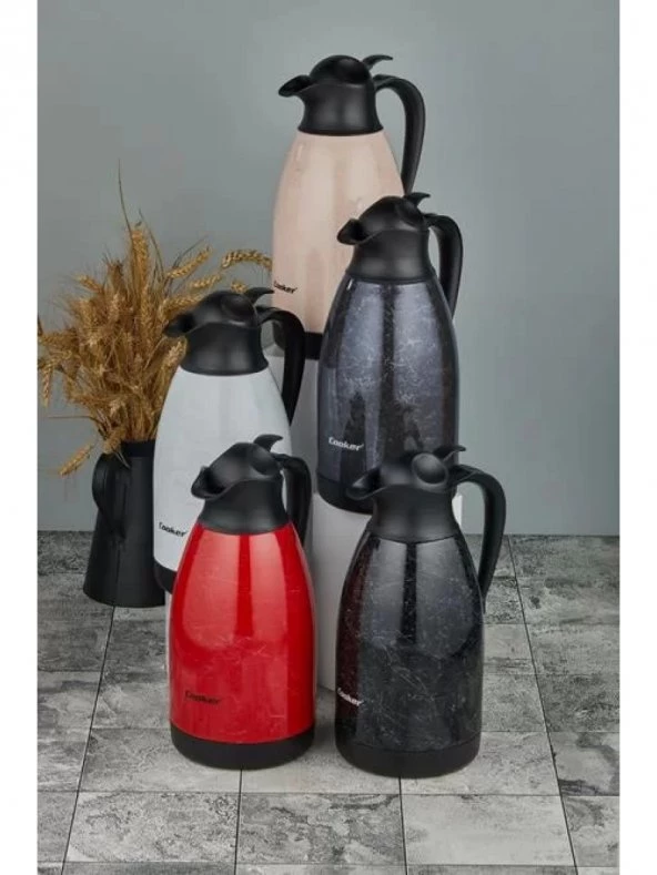 Cooker Mermer Desen 2 Lt Çelik Termos Siyah
