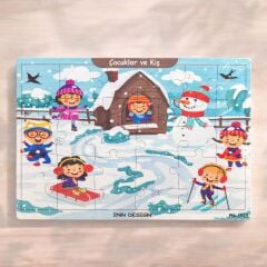 Inn Design 35 Parça Ahşap Puzzle Çocuklar Ve Kış
