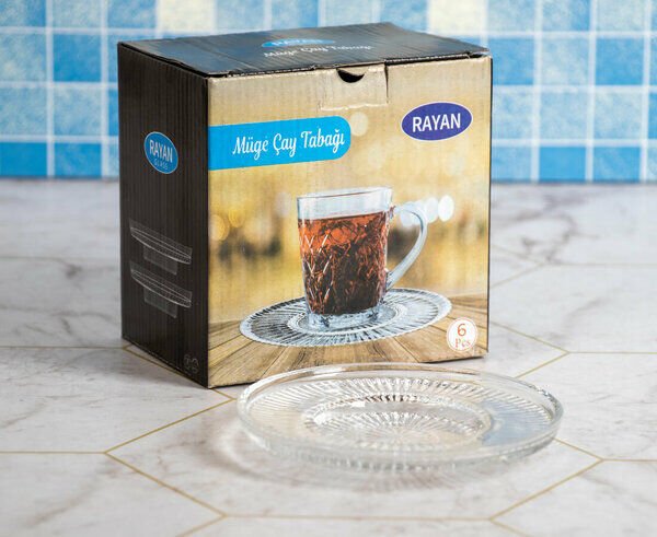 Rayan Çay Tabağı Cam 6 Lı Müge