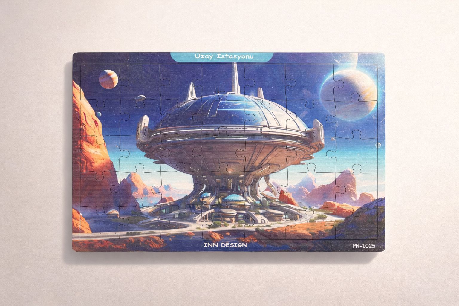 Inn Design 35 Parça Ahşap Puzzle Uzay İstasyonu Karışık Renkli