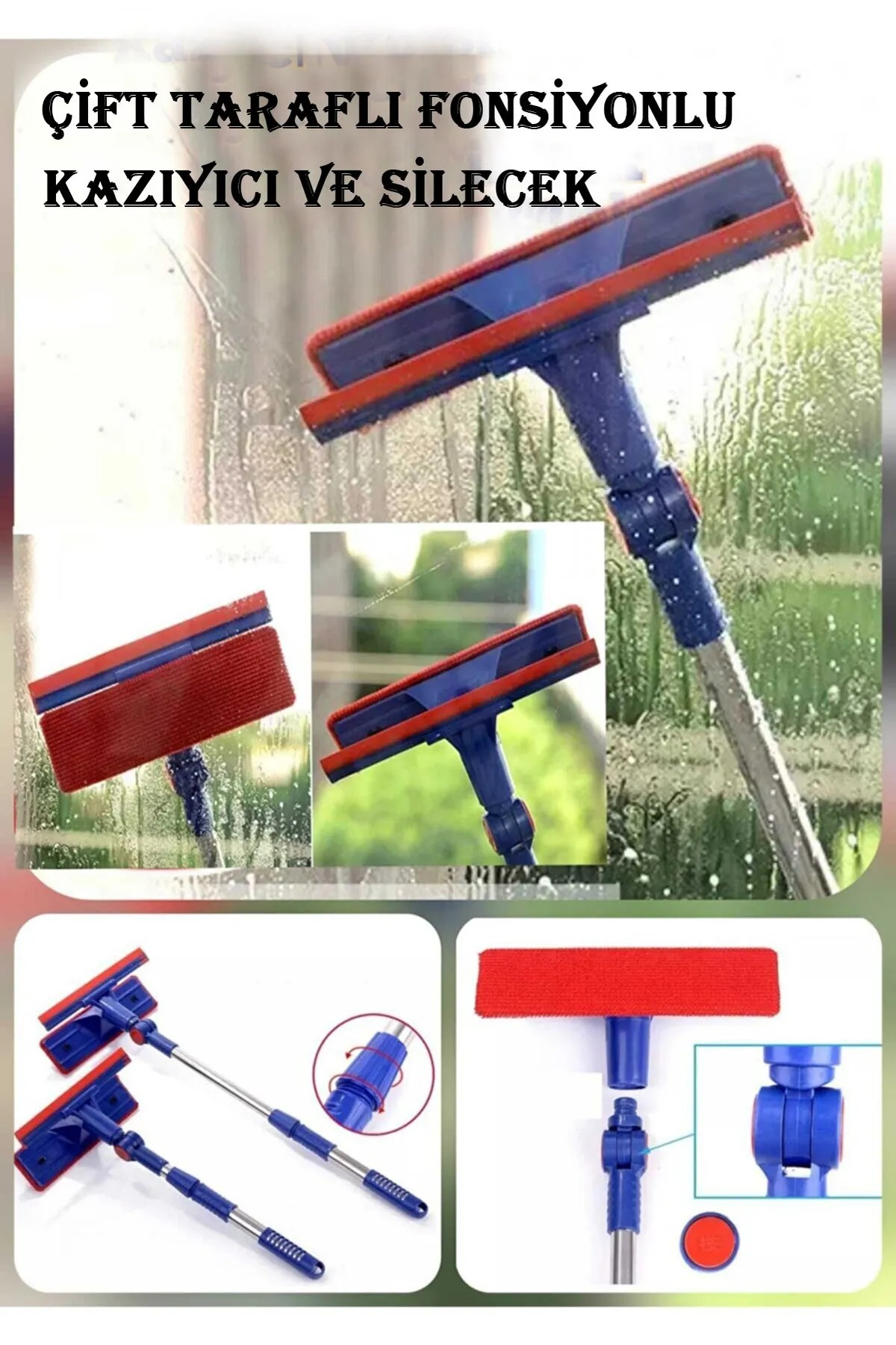 Omilife Teleskobik Çift Taraflı Pratik Cam Silme Aparatı Cam Silici Camsil Fenomen Ürün