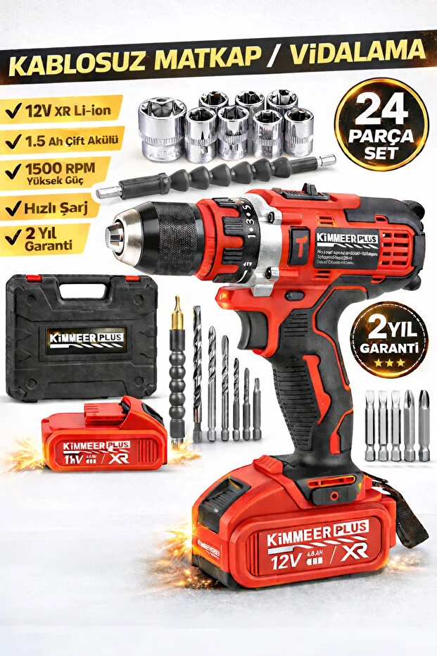 Kimmeer Plus Şarjlı Matkap Set 24 Parça Çelik Mandrelli