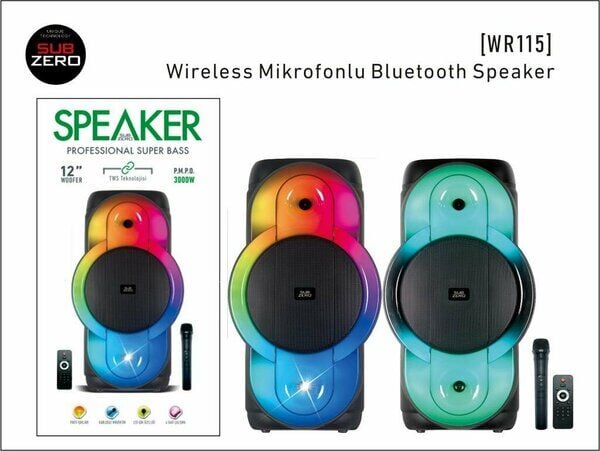 Subzero Speaker Bluetooth Hoparlör Karaoke Mikrofonlu Ledli 12inç 40W
