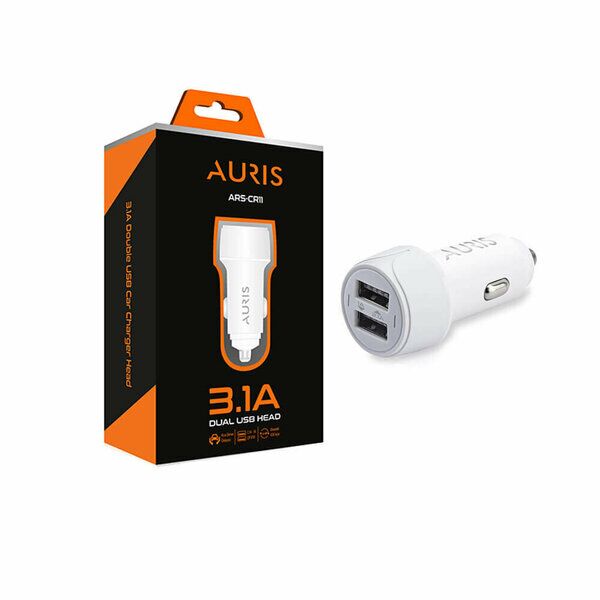 Auris Şarj Başlık Araç Adaptör USB 3.1 A Dual Beyaz