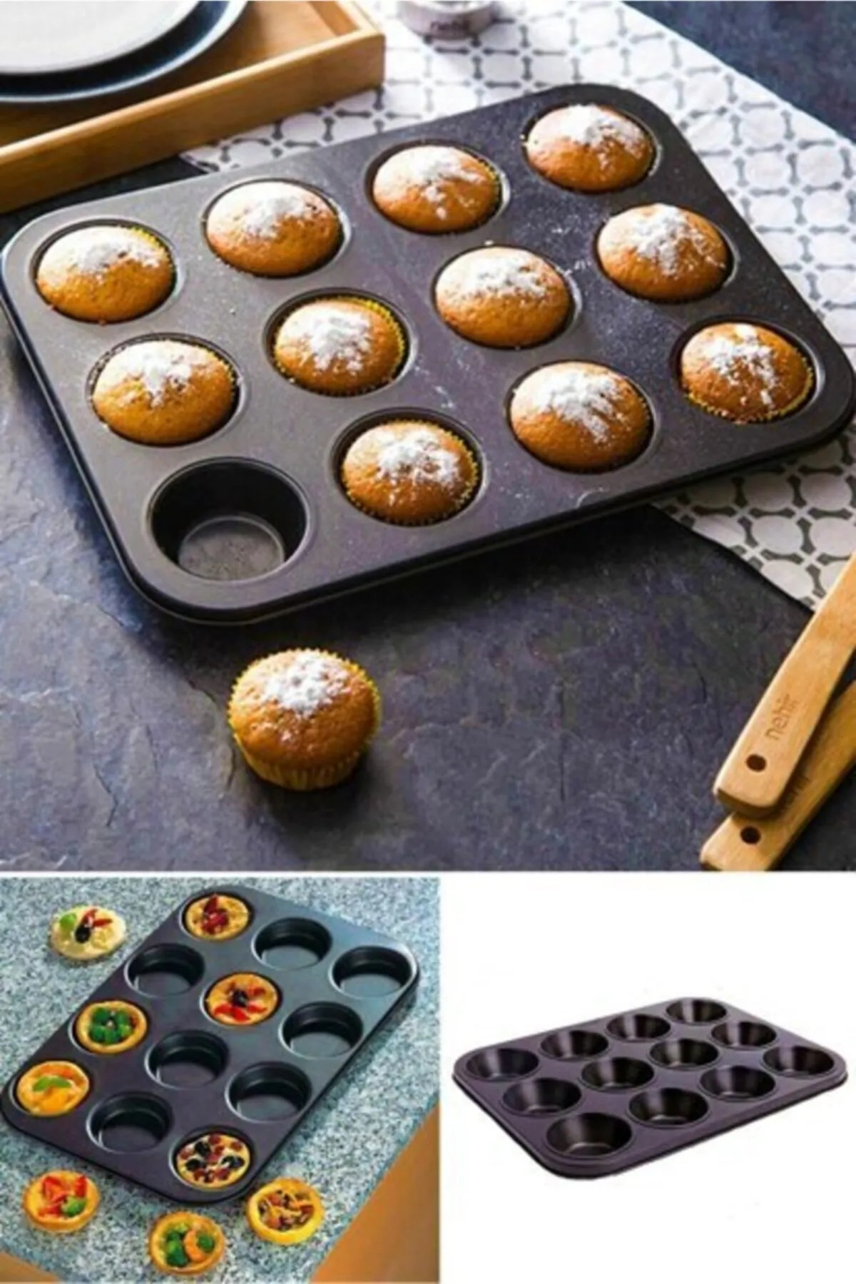 Dempower Mjgn-764 Muffin Kek Kalıbı 12 Gözlü Siyah