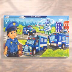 Inn Design 35 Parça Ahşap Puzzle Polis Araçları Karışık Renkli