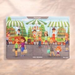 Inn Design 35 Parça Ahşap Puzzle Pazaryeri Karışık Renkli