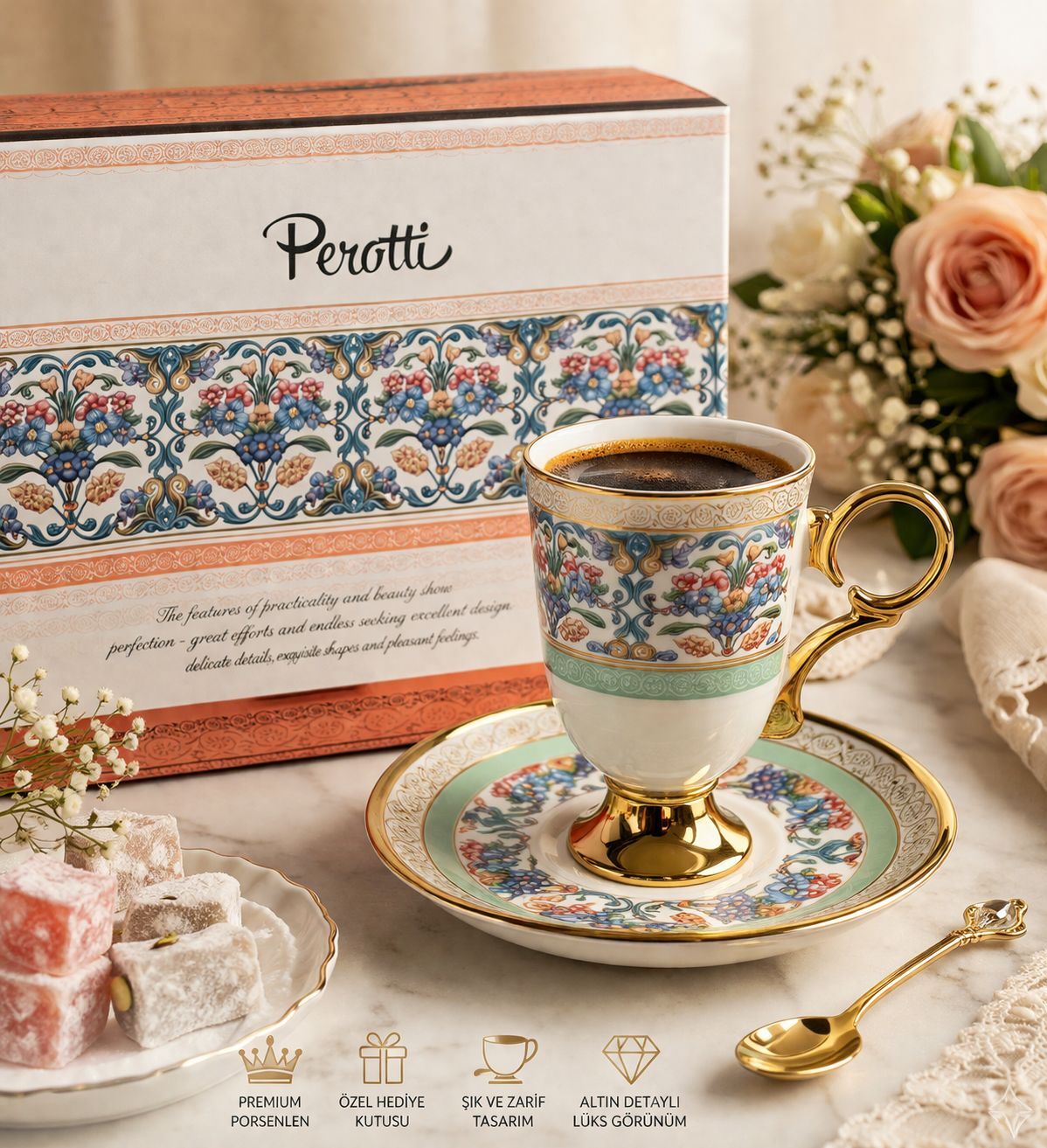 Perotti British Porselen 6 Lı Kahve Fincan Su Yeşili