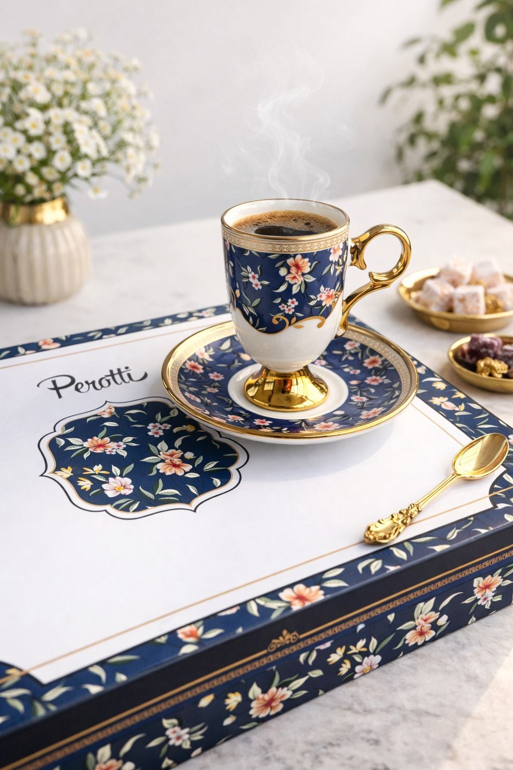 Perotti British Porselen 6 Lı Kahve Fincan Lacivert