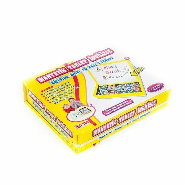 DiyToy-Taba Manyetik Tablet İngilizce Eğitim Seti ve Yazı Tahtası 79 Parça Karışık Renkli