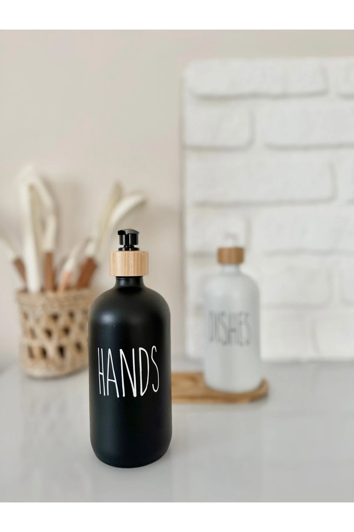 Bambu Kapaklı Sıvı Sabunluk 500 Ml Siyah