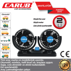 Carub Oto Vantilatör 12 V Torpido Üstü İki Fan Ayarlı