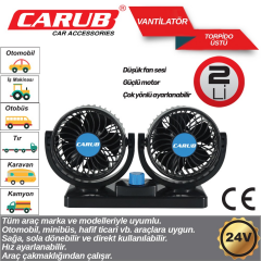 Carub Oto Vantilatör 24 V Torpido Üstü İki Fan Ayarlı