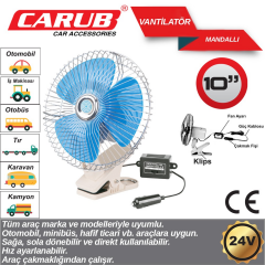 Carub Oto Vantilatör 24 V Torpido Üstü 10 İnch Mandallı Krem