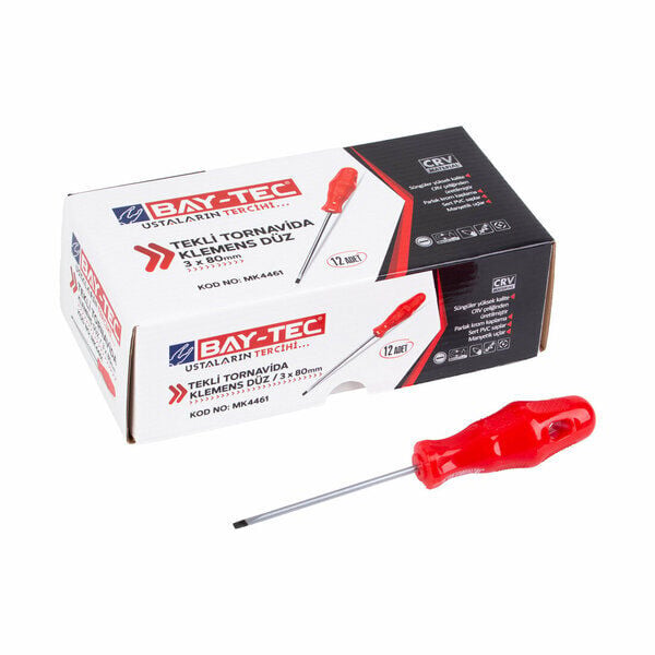 Baytec Tornavida Düz 3X80mm Klemens Kırmızı