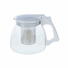 Yakut  Cam  Demlik 900ml Çelik Süzgeçli Beyaz
