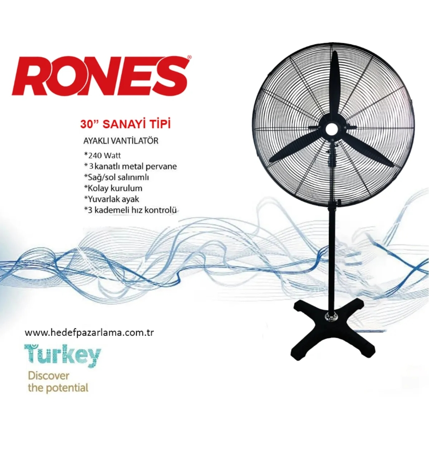 Rones 30 Mp 555 M Sanayi Tipi Vantilatör Siyah