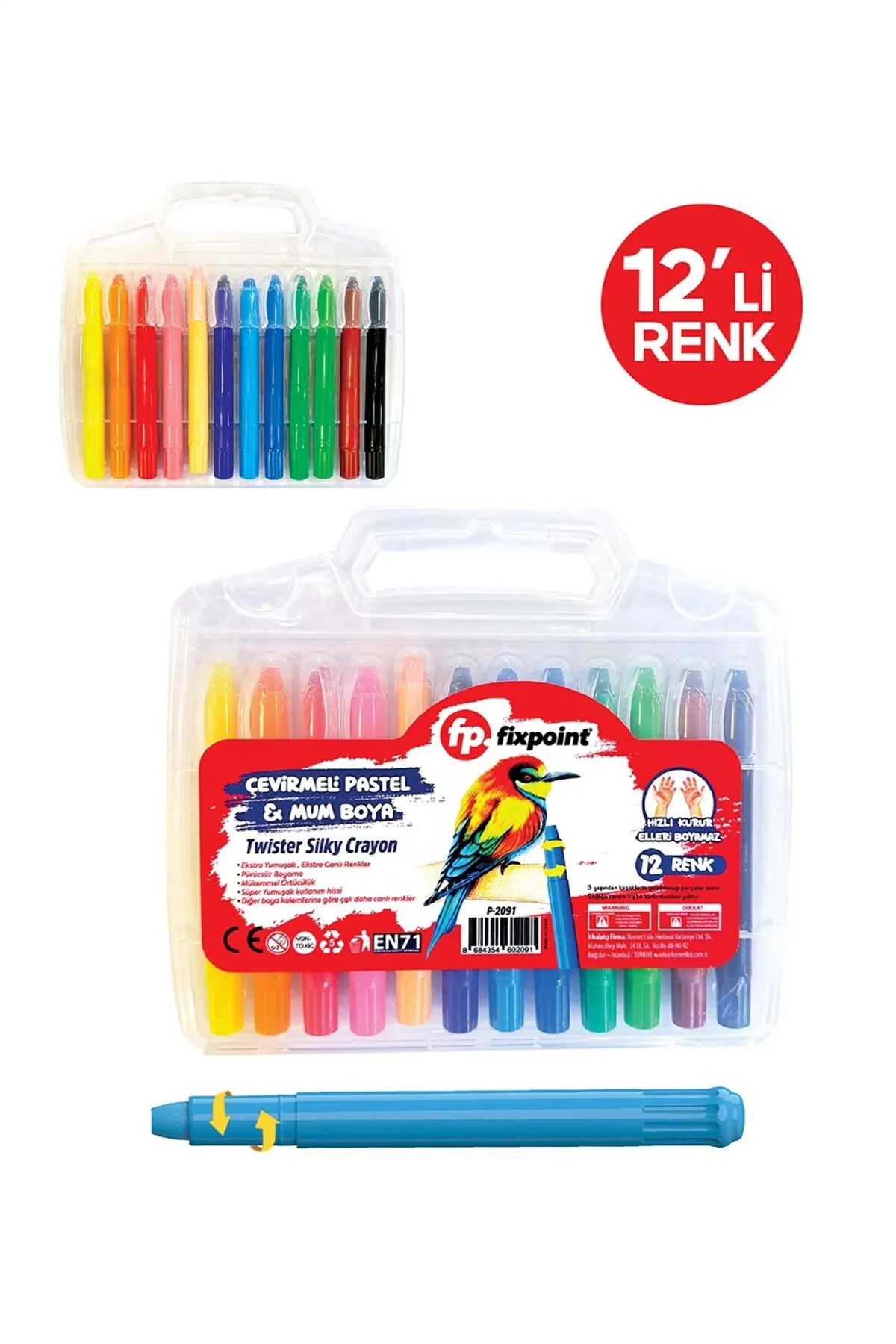 Fixpoint Çevirmeli Pastel Mum Boya 12 Adet