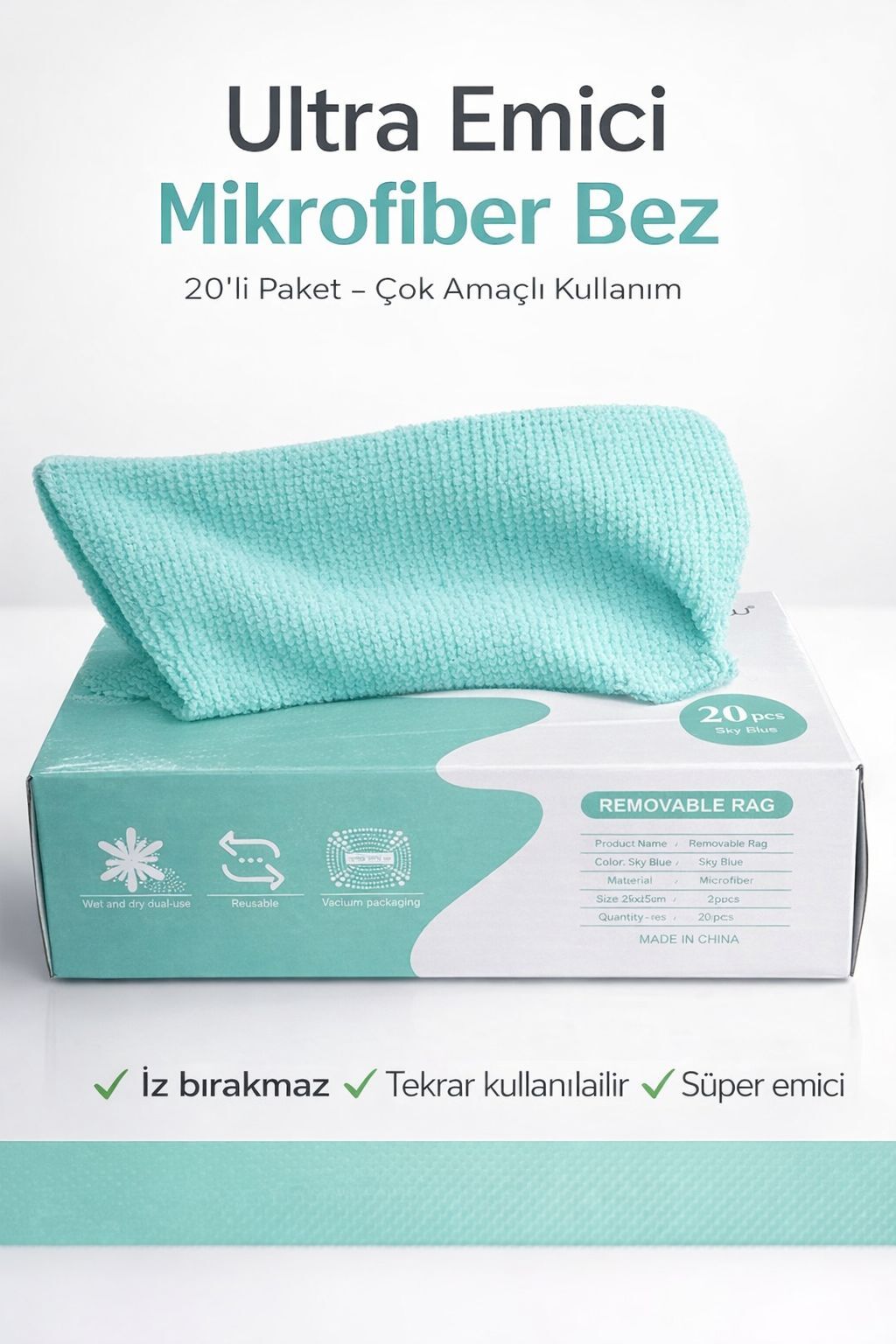 Arow 20 Li Mikrofiber Bez 20 X 20 Cm Su Yeşili
