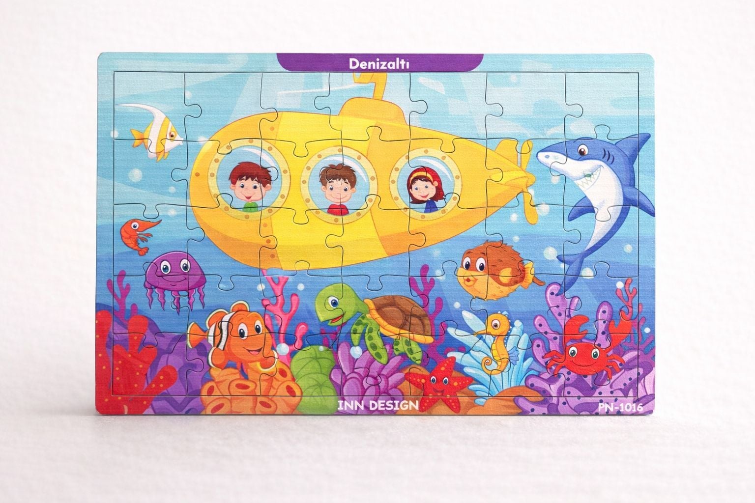 Inn Design 35 Parça Ahşap Puzzle Denizaltı Karışık Renkli