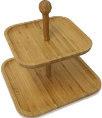 Bambu Şekerlik 2 Katlı Kare - Ahşap