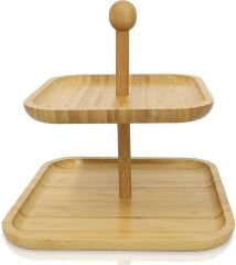 Bambu Şekerlik 2 Katlı Kare - Ahşap