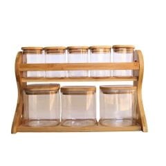 İnterlife Baharat Takımı 8 Parça Kare Bambu Standlı