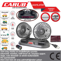 Carub Oto Vantilatör Torpido Üstü Usb Çiftli+Parkmatik