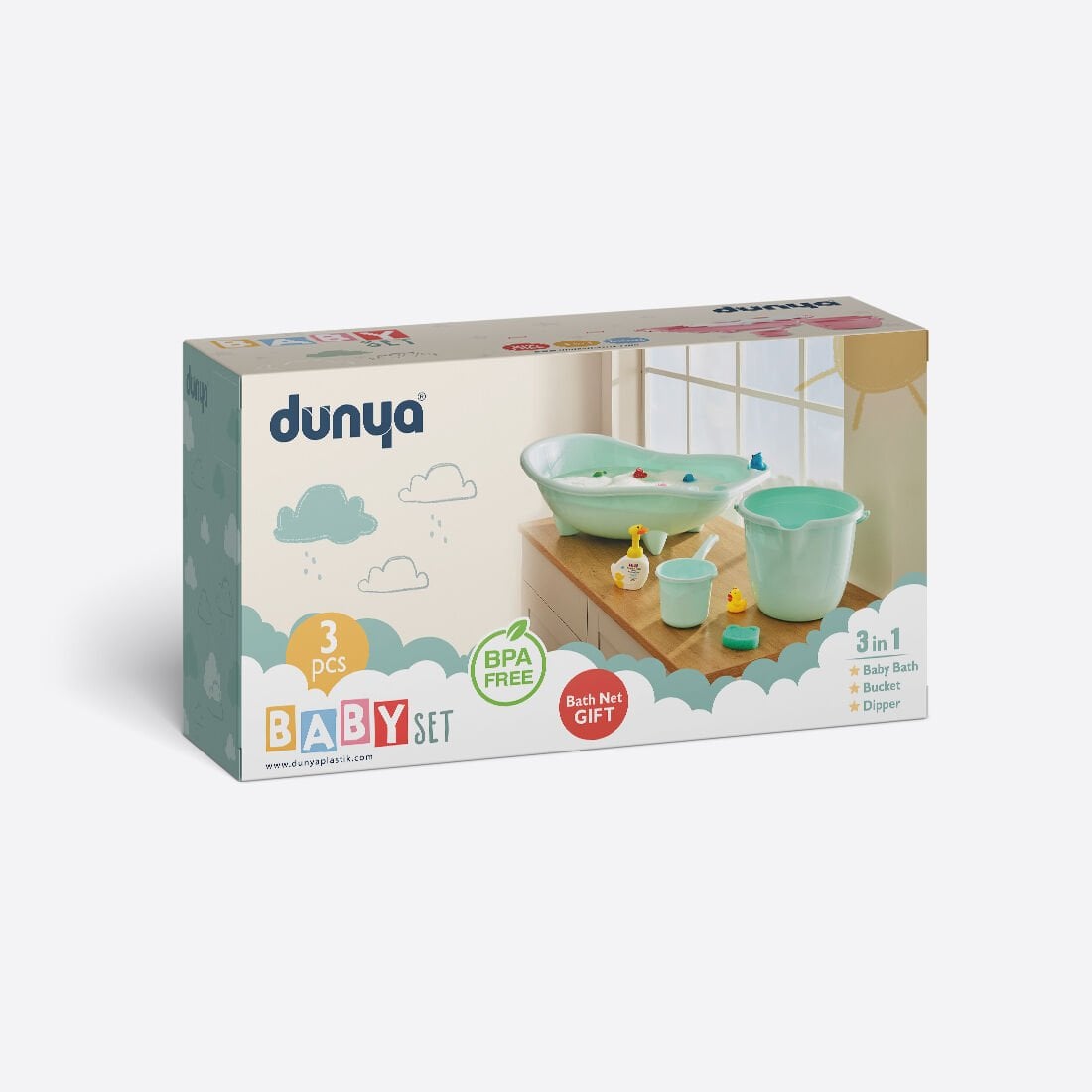 Dünya Bebek Küvet Yıkama Seti 3 Lü File Hediyeli