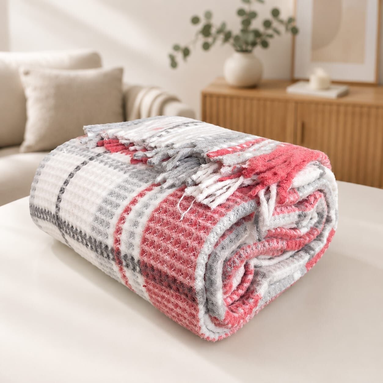 Merinos Cozy Life Skoç Püsküllü Battaniye 130 X 170 Cm Pembe