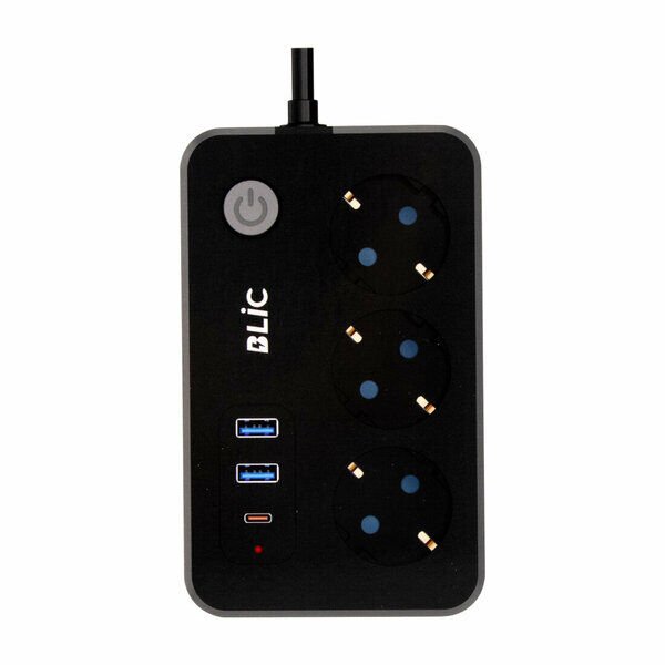 Blic Akım Korumalı Grup Priz 2 Mt Anahtarlı (3 Priz 3XUSB) Siyah