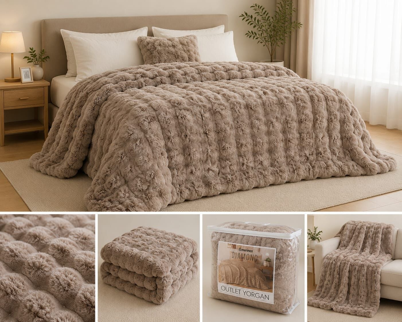 Merinos Outlet Diamond Bubble Yorgan 220 X 240 Cm Vizon
