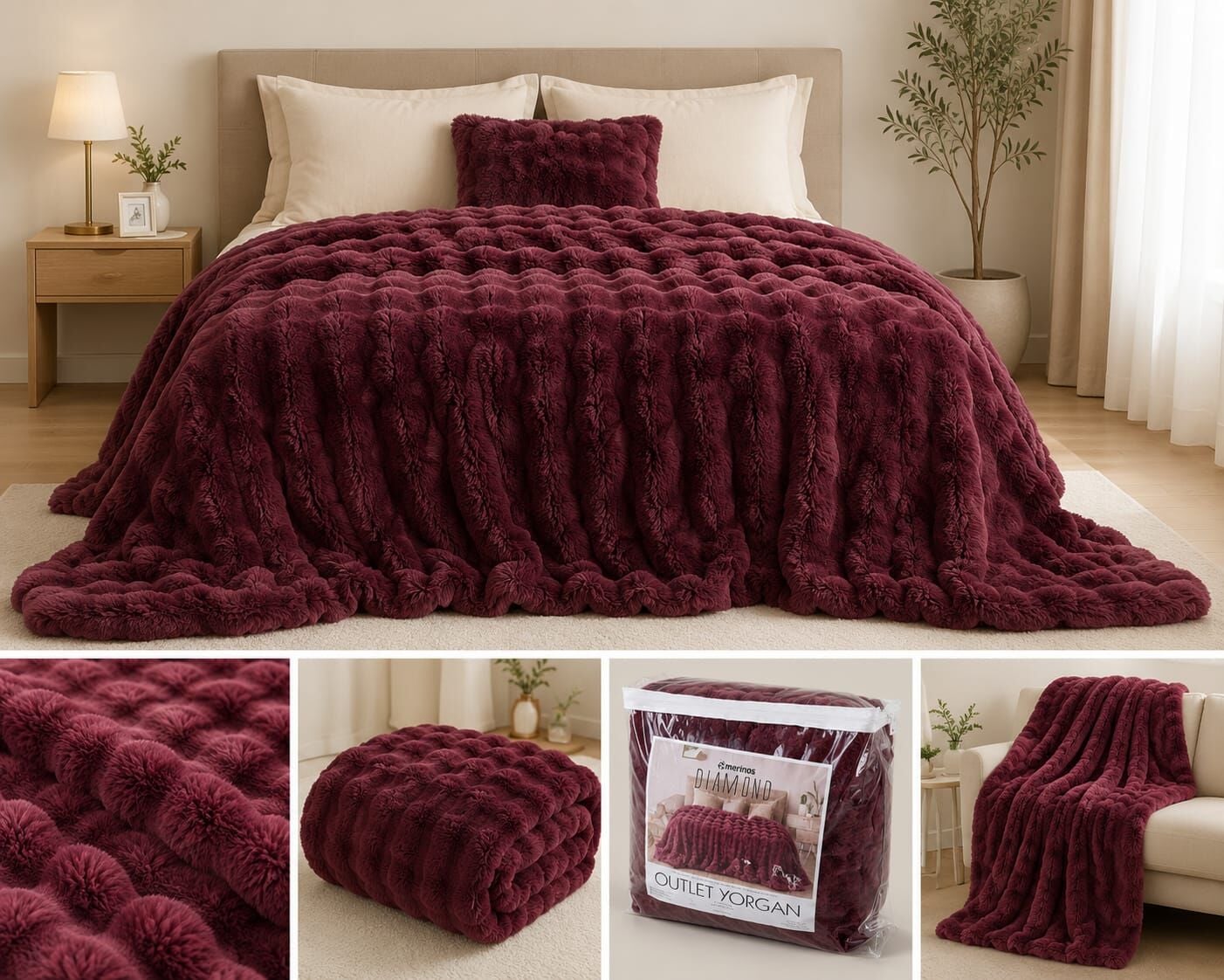 Merinos Outlet Diamond Bubble Yorgan 220 X 240 Cm Mürdüm