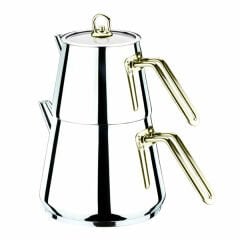 Akdeniz Çaydanlık Takımı Piramit Elit Aile Boy  Yaldızlı Çelik Kulp