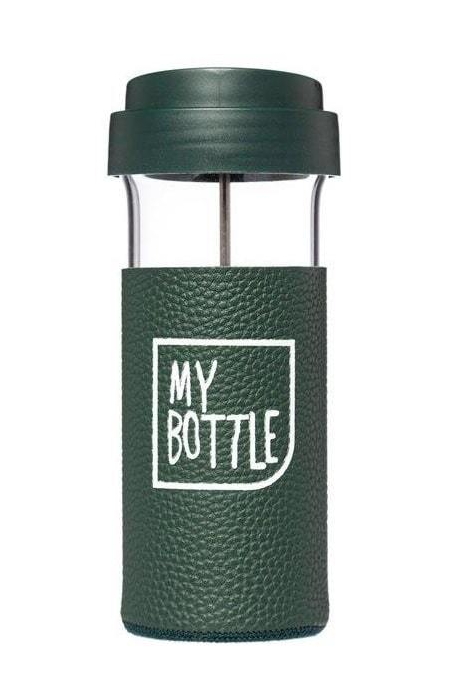 My Bottle French Press Borosilikat Cam 450ml Deri Kılıflı Yeşil