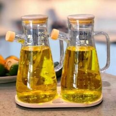Lavin Yağlık Bambu Altlıklı Cam 900 Ml 2 Li Şeffaf