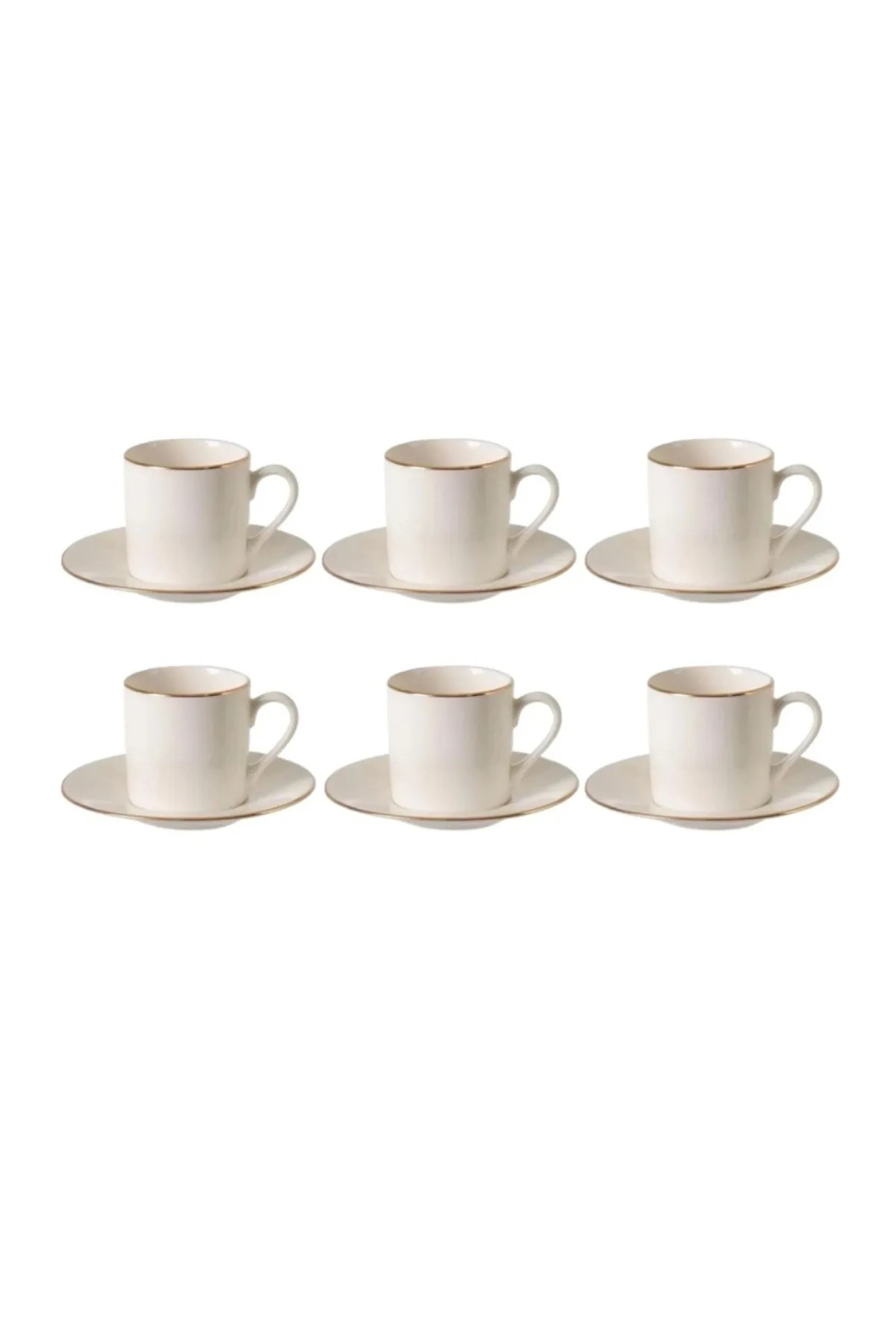 İpek Kahve Fincan Takımı Porselen 12 Parça Silindir Yaldızlı