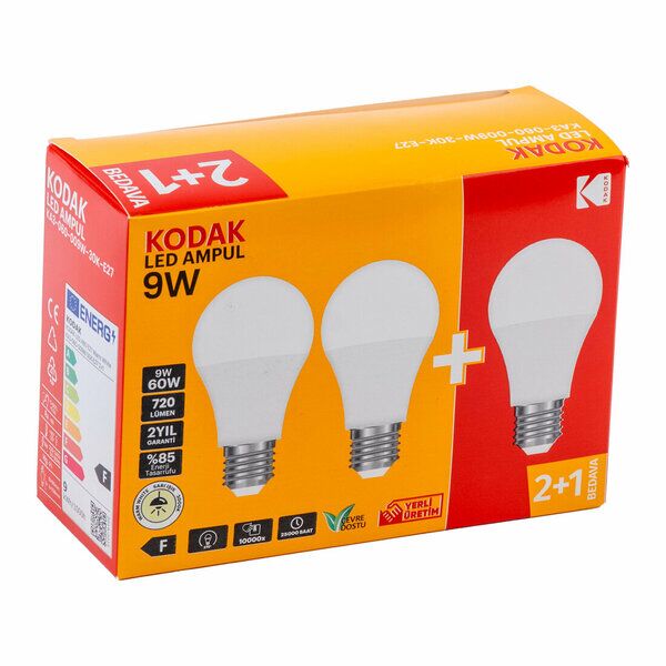 Kodak Led Ampül Işık 2+1 9 W 3 Lü Sarı