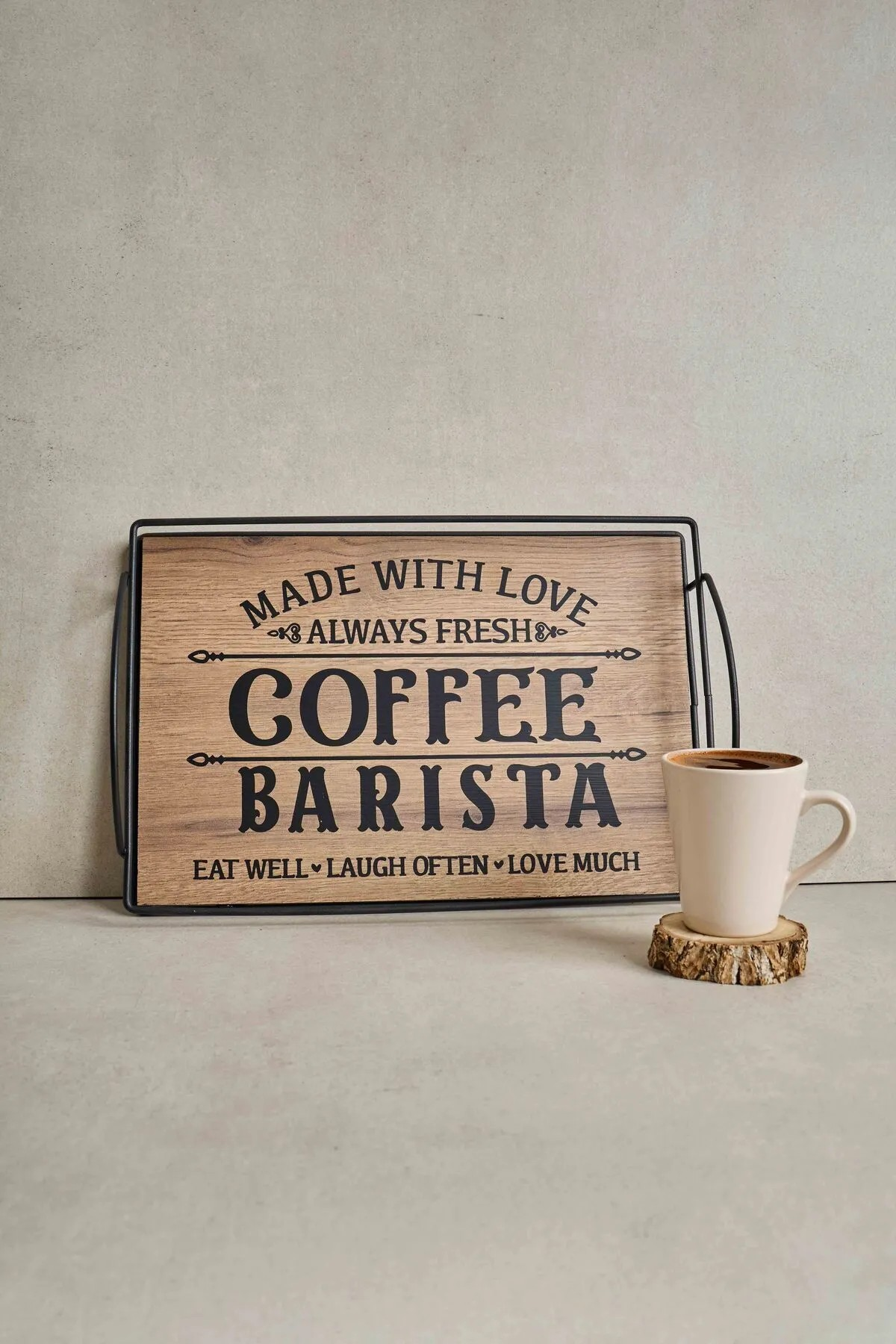 Novadesign Dikdörtgen Metal Ahşap Sunum Tepsisi