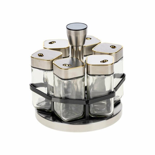 Yakut Baharatlık Cam 6 Parça Metal Dönebilen Gold Tutmalı