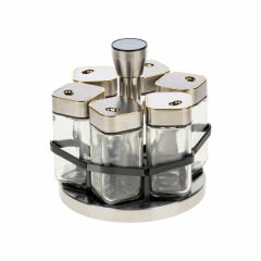 Yakut Baharatlık Cam 6 Parça Metal Dönebilen Gold Tutmalı