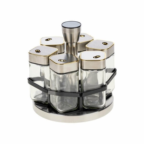 Yakut Baharatlık Cam 6 Parça Metal Dönebilen Gold Tutmalı Gümüş