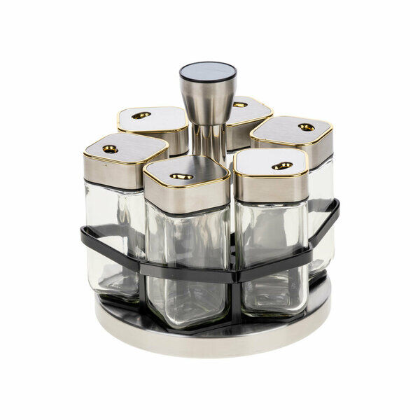 Yakut Baharatlık Cam 6 Parça Metal Dönebilen Gold Tutmalı Gümüş