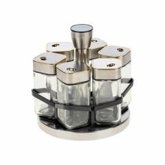 Yakut Baharatlık Cam 6 Parça Metal Dönebilen Gold Tutmalı Gümüş