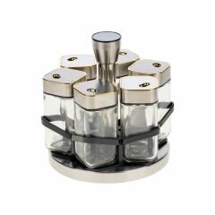 Yakut Baharatlık Cam 6 Parça Metal Dönebilen Gold Tutmalı Gümüş