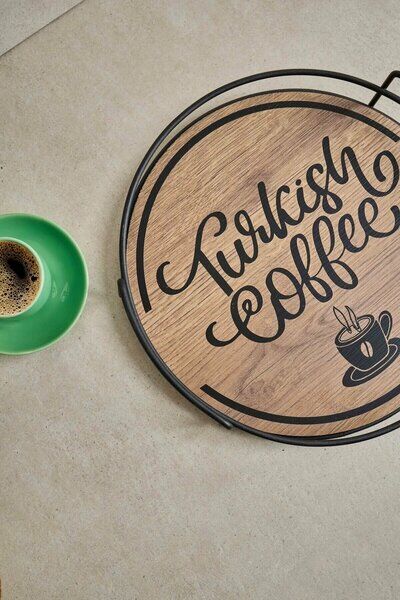 Novadesign Yuvarlak Metal Ahşap Sunum Tepsisi