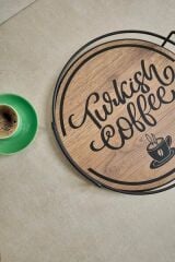 Novadesign Yuvarlak Metal Ahşap Sunum Tepsisi