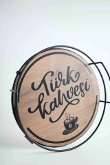 Novadesign Yuvarlak Metal Ahşap Sunum Tepsisi