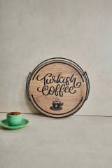 Novadesign Yuvarlak Metal Ahşap Sunum Tepsisi